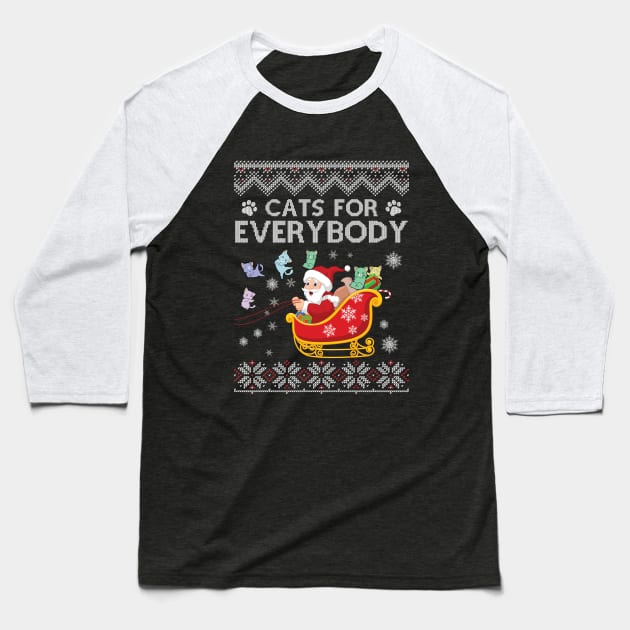 Cats For Everybody Ugly Christmas Funny Xmas Cute Cat Lover Baseball T-Shirt by solo4design